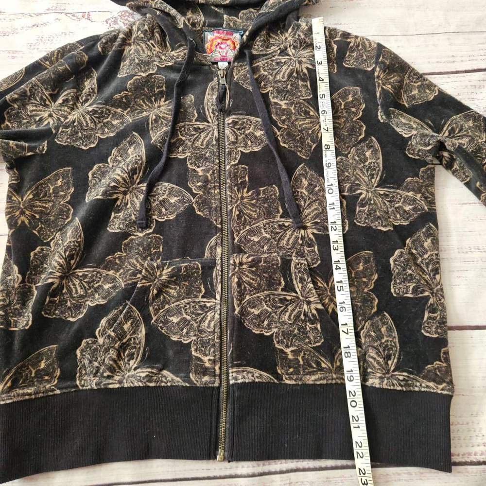 Johnny Was Zuri Modern Velour Butterfly Zip Up Hooded Jacket Womens Medium Black - Picture 4 of 6